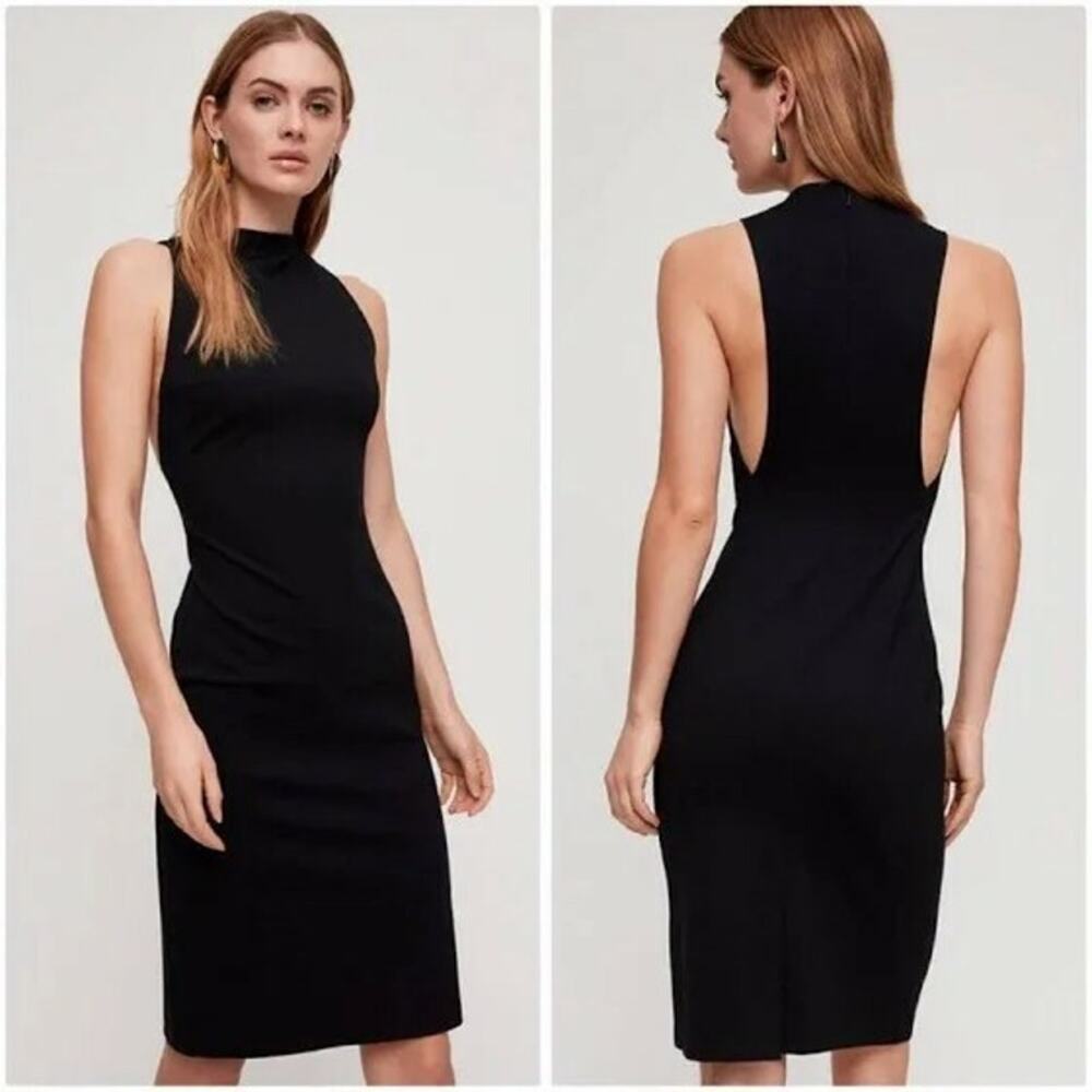 Babaton Matheson Dress Aritzia 4 Black Mock Neck Low Armholes Minimalist